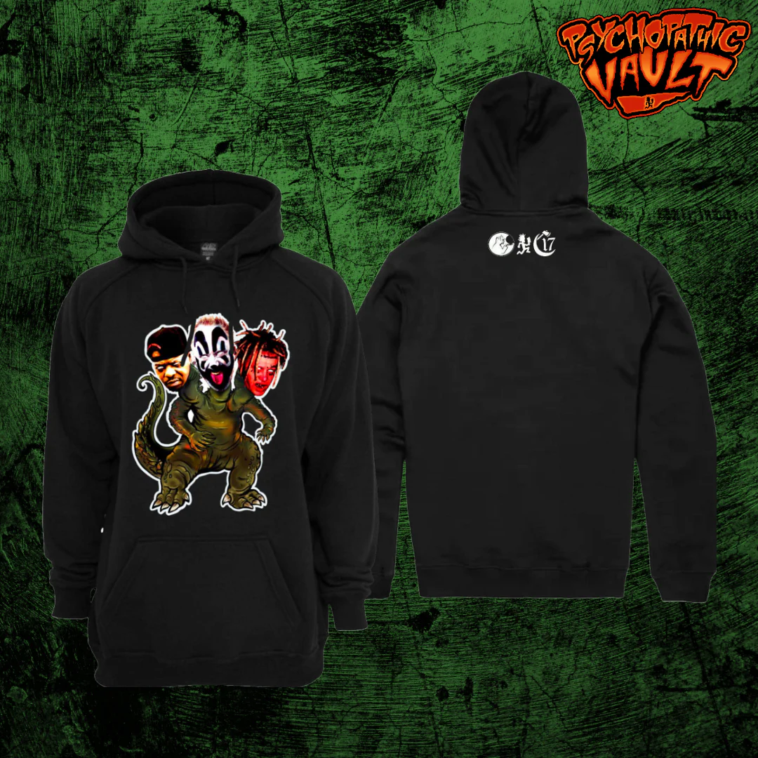 Black 3 Headed Monster Picture Embroidered Hoodie